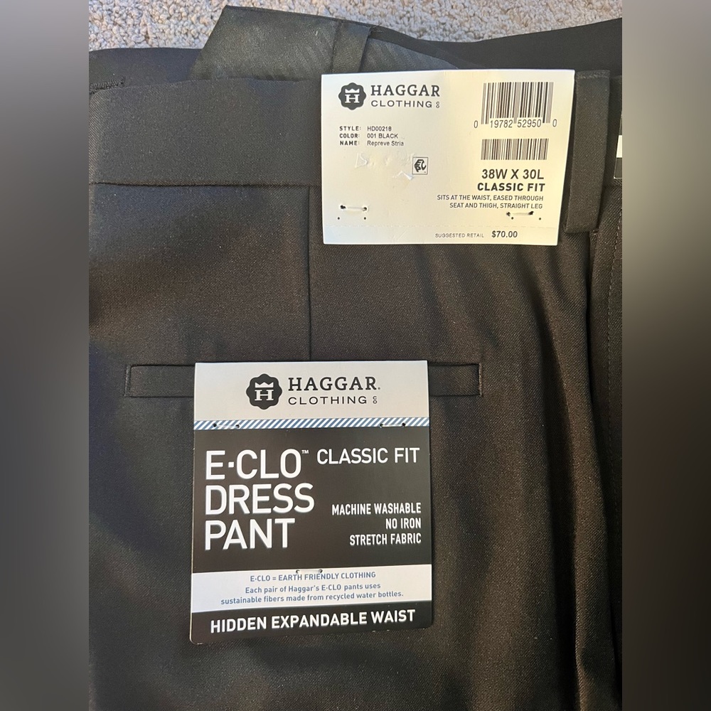 Brand New. Men’s Classic Fit Haggar Black Pants.